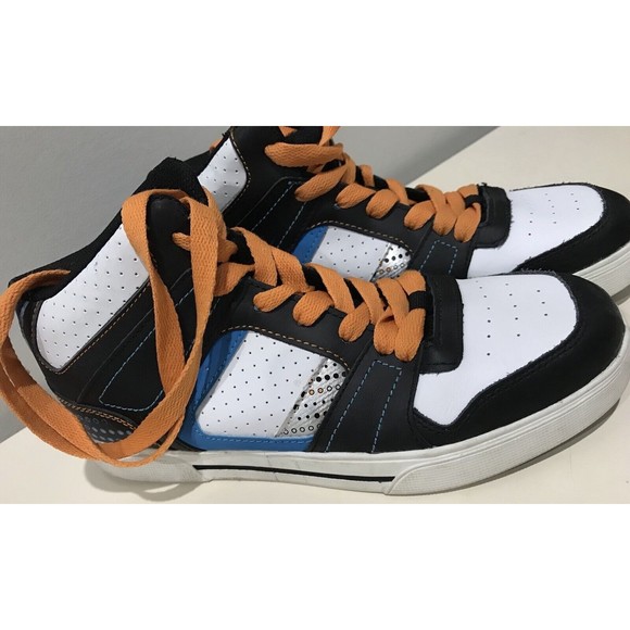 Mens WAXX Hightop Tennis Shoe White Black Leather Size 8 - Picture 2 of 6